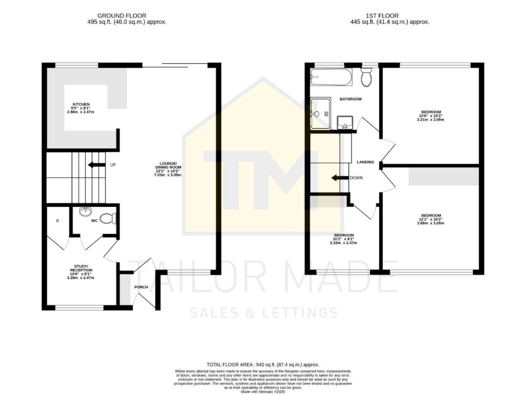 Floorplans For Barbican Rise, 'Stoke Hill Estate', Coventry - Three / Four Bedroom with Converted Garage